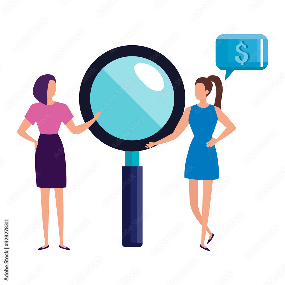 Fototapeta premium business women with magnifying glass vector illustration design