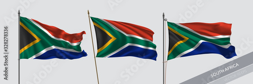 Set of South Africa waving flag on isolated background vector illustration