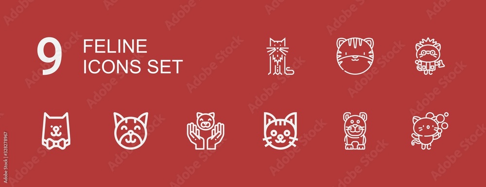 Editable 9 feline icons for web and mobile Editable 9 feline icons for web and mobile