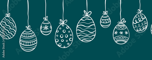 Cute hand drawn easter eggs horizontal seamless pattern, fun hanging easter decoration, great for banners, wallpapers, cards - vector design
