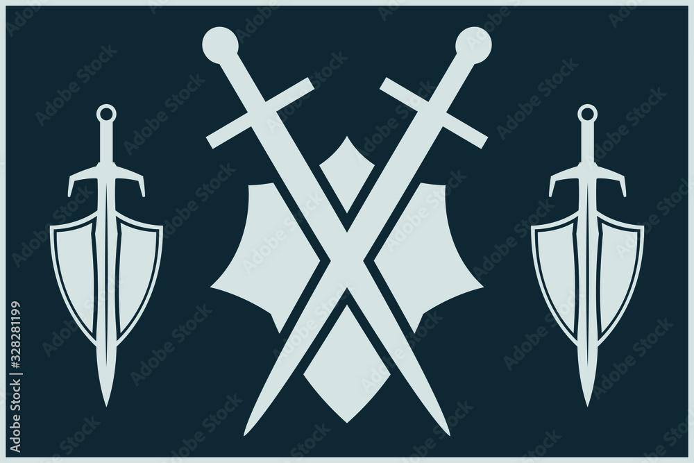 Shield and sword shape. Army force symbol. Shield and sword shape. Army force symbol.