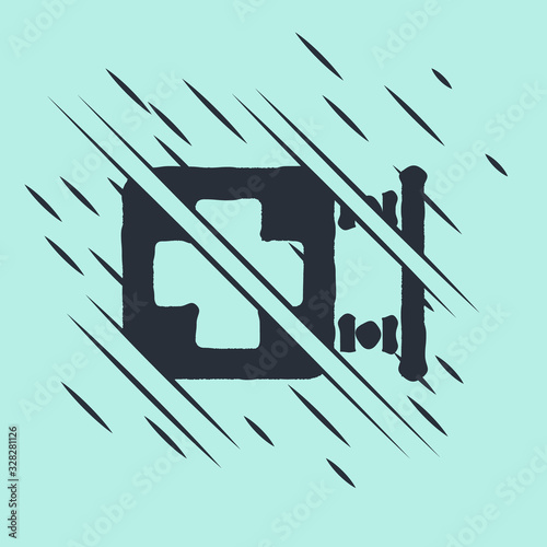 Black Hospital signboard icon isolated on green background. Glitch style. Vector Illustration