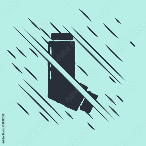 Black Inhaler icon isolated on green background. Breather for cough relief, inhalation, allergic patient. Medical allergy asthma inhaler spray. Glitch style. Vector Illustration