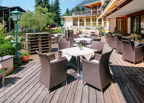 Street restaurant with table and chairs at Bad Kleinkirchheim Austria