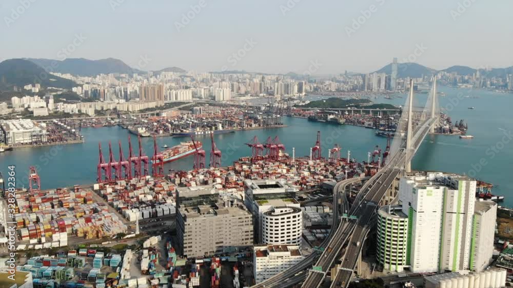 terminal with colorful cargo continers in hong kong, terminal with colorful cargo continers in hong kong,