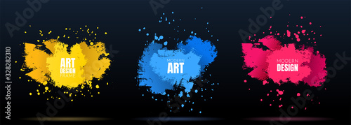 Vector frame for text. Modern Art graphics. Dynamic frame stylish geometric black background. Element for design business cards, invitations, gift cards, flyers and brochures. Ink brush paint splashes