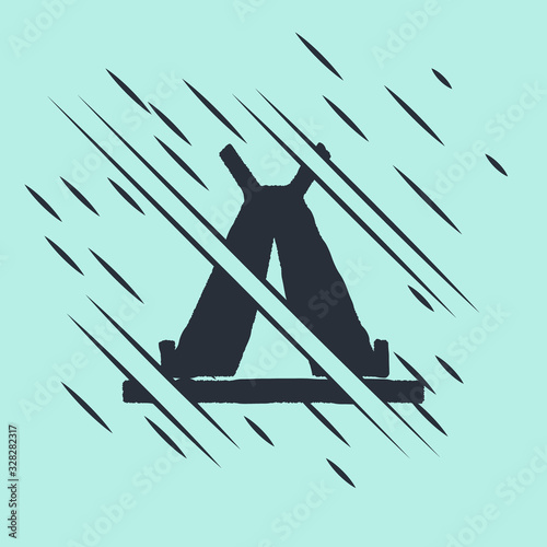 Black Traditional indian teepee or wigwam icon isolated on green background. Indian tent. Glitch style. Vector Illustration