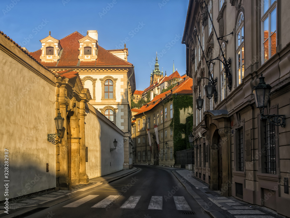 Empty street at the morning in old city of Prague