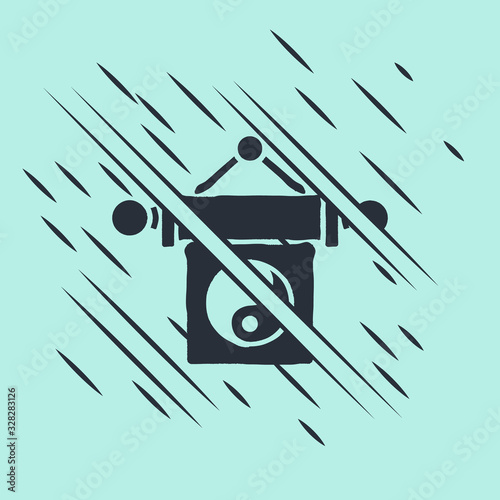 Black Yin Yang symbol of harmony and balance icon isolated on green background. Glitch style. Vector Illustration