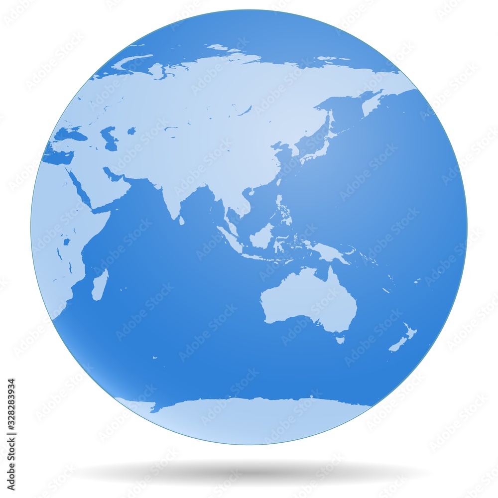Earth Globe view of Asia Australia. Planet Earth icon isolated on white background.