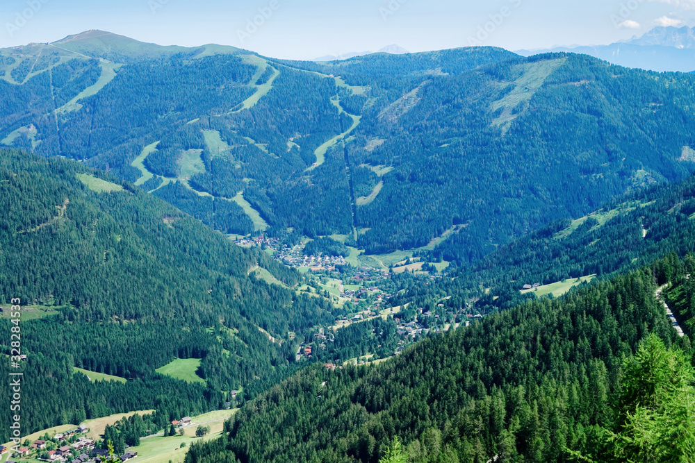 Panoramic view of mountains and blue sky in Bad Kleinkirchheim of Austria