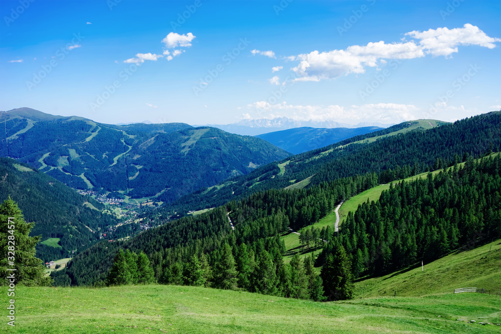 Panoramic view of mountain and blue sky in Bad Kleinkirchheim in Austria