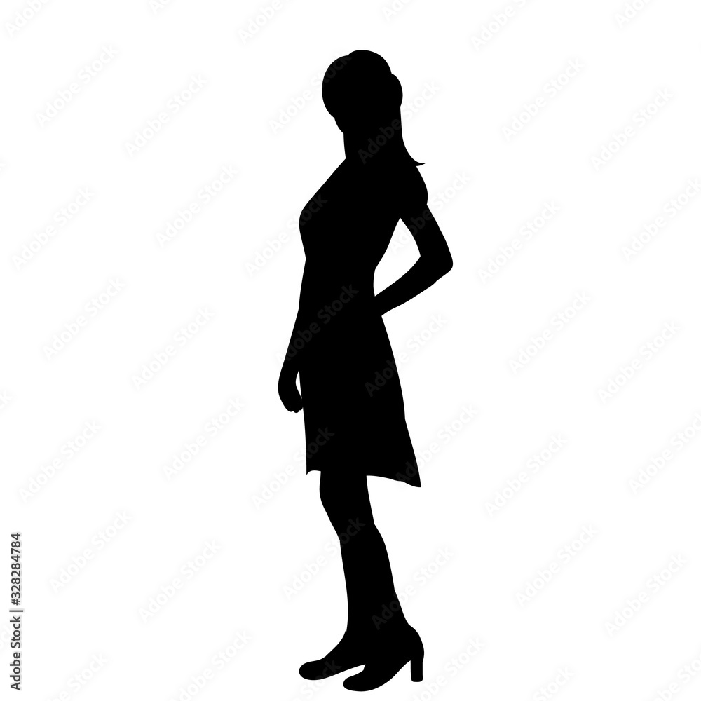 vector, isolated, silhouette girl standing posing icon