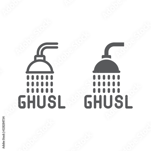 Islamic Ghusl line and glyph icon, ramadan and religion, shower sign, vector graphics, a linear pattern on a white background, eps 10. photo