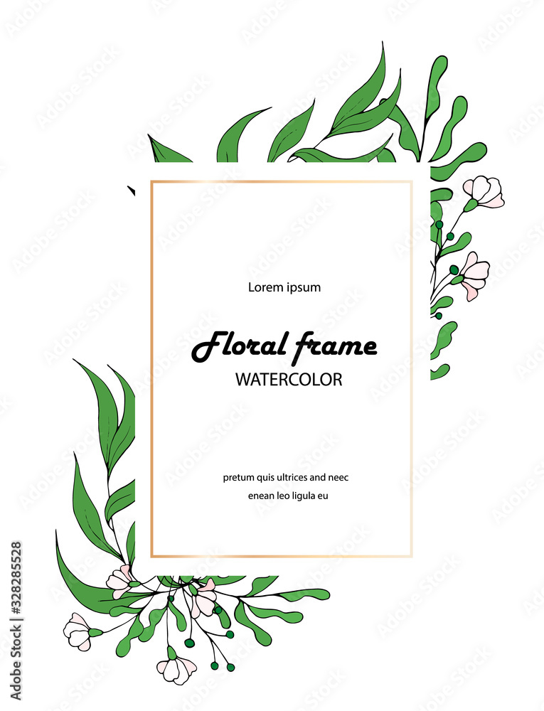 Botanical flower frame with wild leaves and flowers with space for your text for invitation cards, birthdays, weddings, templates, banners, etc.