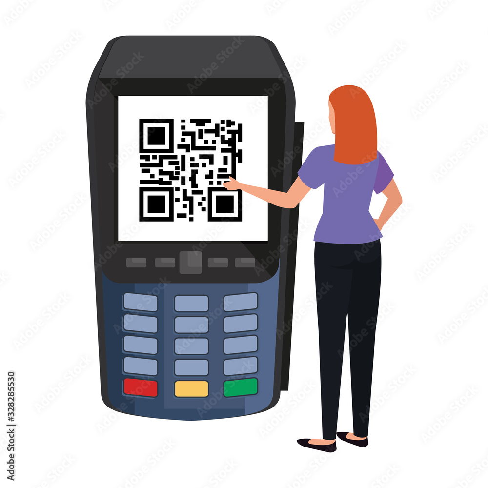 businesswoman and dataphone with scan code qr vector illustration design businesswoman and dataphone with scan code qr vector illustration design