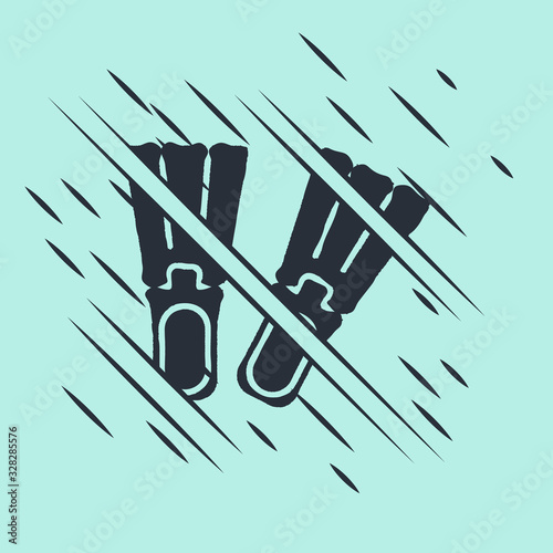 Black Rubber flippers for swimming icon isolated on green background. Diving equipment. Extreme sport. Sport equipment. Glitch style. Vector Illustration