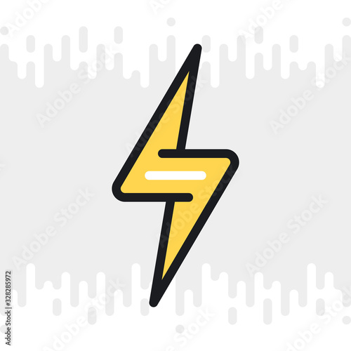 Lightning bolt or thunderbolt icon for weather forecast application or widget. Color version on light gray background
