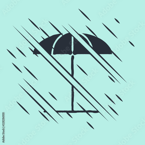 Black Sun protective umbrella for beach icon isolated on green background. Large parasol for outdoor space. Beach umbrella. Glitch style. Vector Illustration