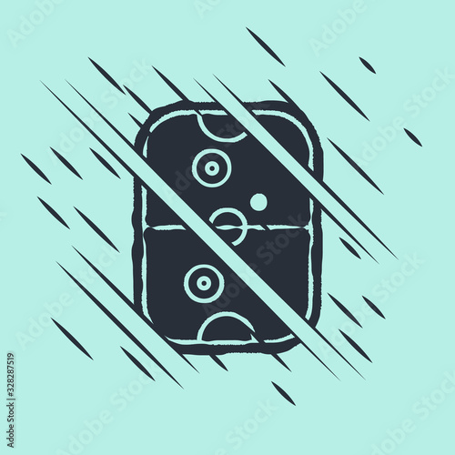 Black Air hockey table icon isolated on green background. Glitch style. Vector Illustration