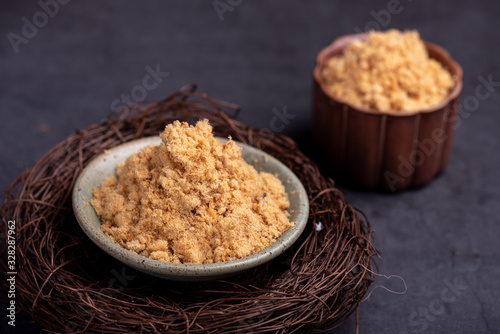 Indoor dark background dried meat floss