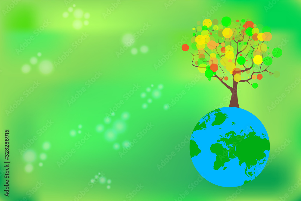 Tree and earth planet.Earth day symbol. Ecology concept with green eco ...