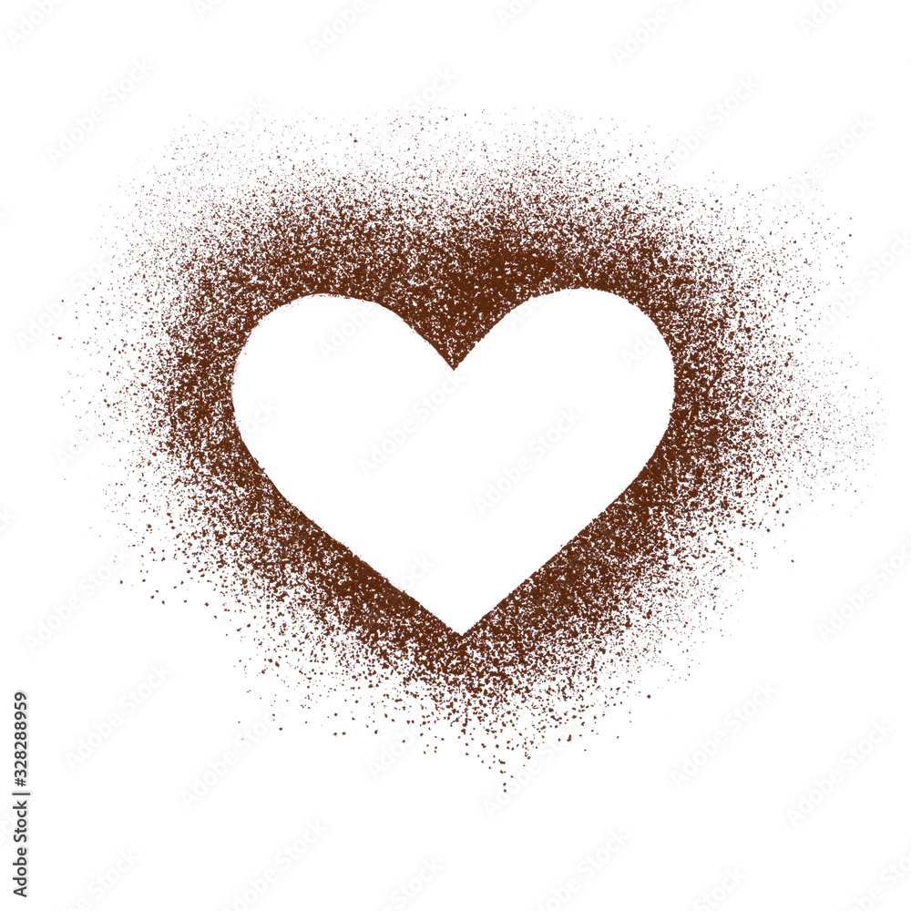 Heart shape made of cocoa powder on white