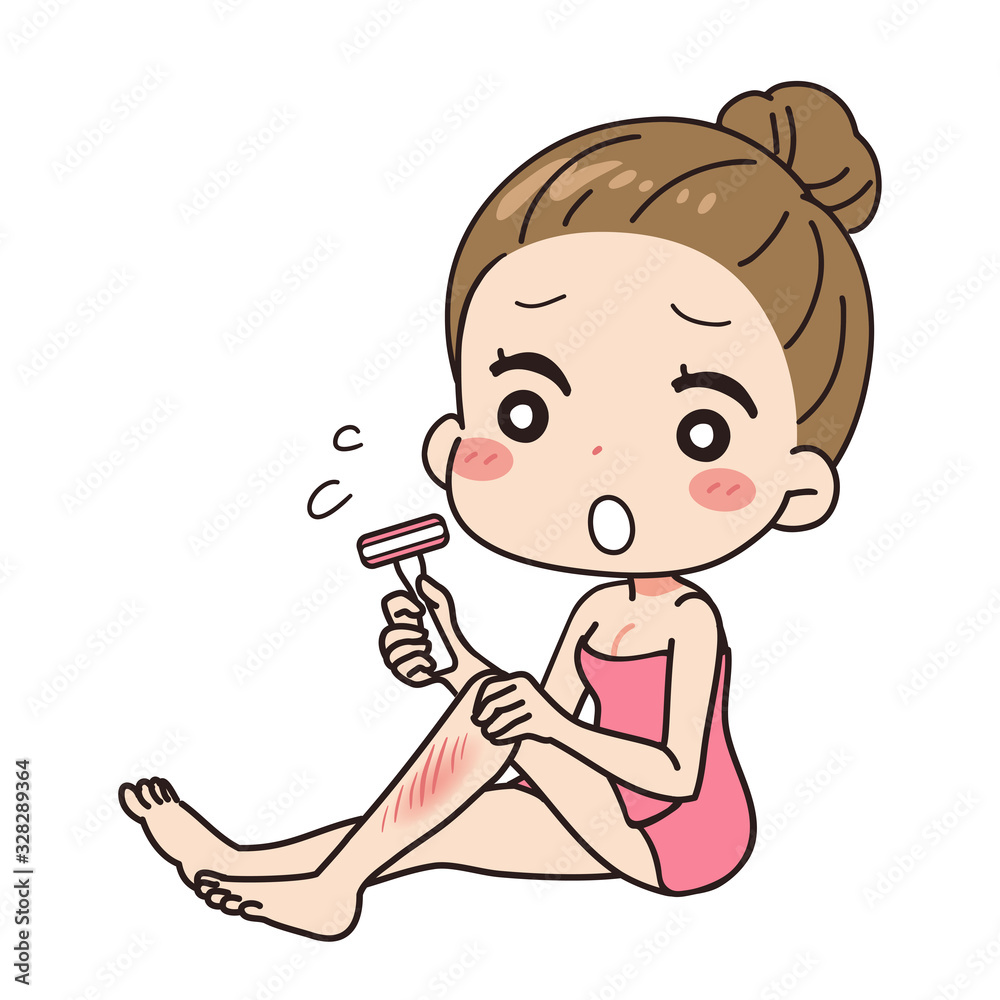 An oblique illustration of a woman who lost a razor, full body view. An oblique illustration of a woman who lost a razor, full body view.