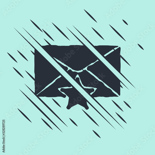 Black Envelope with star icon isolated on green background. Important email, add to favourite icon. Starred message mail. Glitch style. Vector Illustration