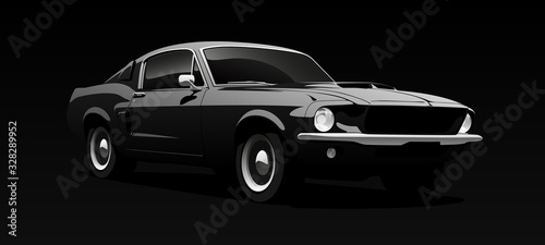 Muscle car in black. Vector illustration.