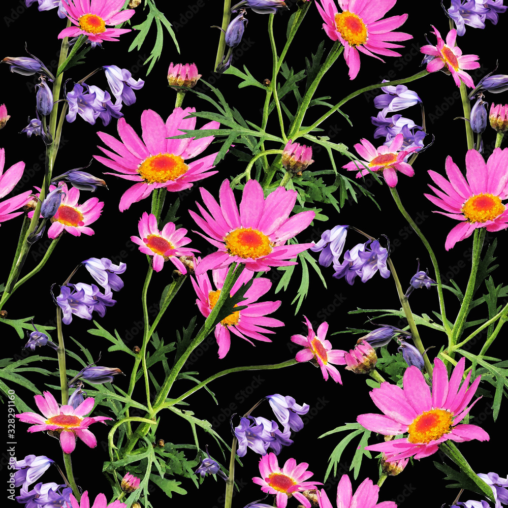 Field flowers, seamless pattern, template. Field flowers, seamless pattern, template.
