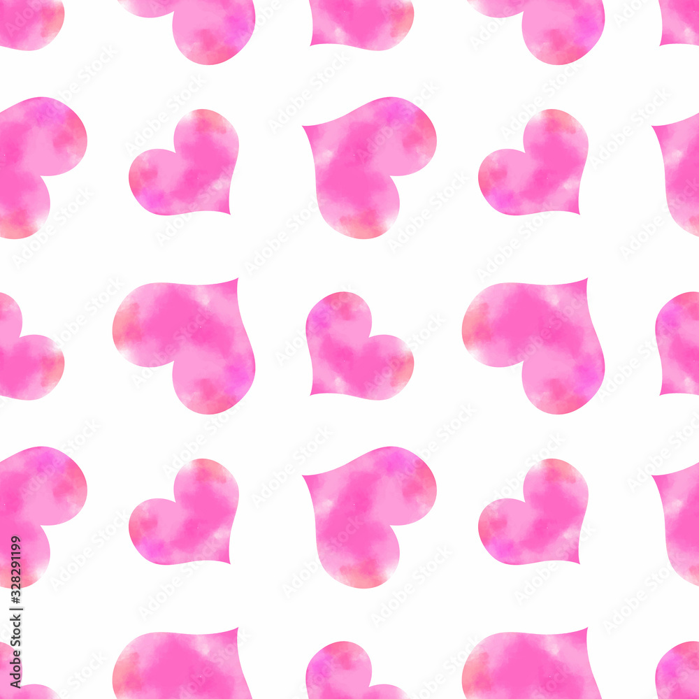 Romantic seamless pattern with pink watercolor hearts on the white background. Girly ornament for packaging, wrapping paper, scrapbook, banner, textile Romantic seamless pattern with pink watercolor hearts on the white background. Girly ornament for packaging, wrapping paper, scrapbook, banner, textile