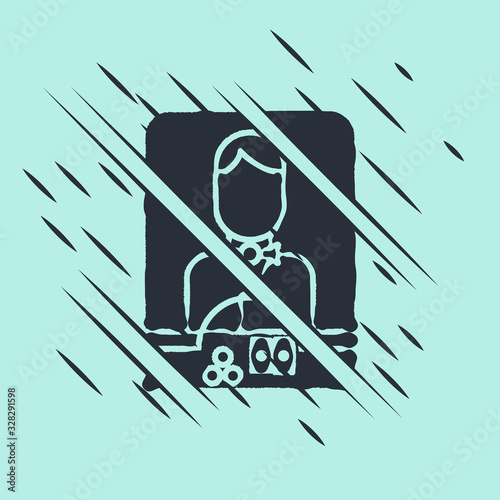 Black Casino dealer icon isolated on green background. Casino croupier. Glitch style. Vector Illustration