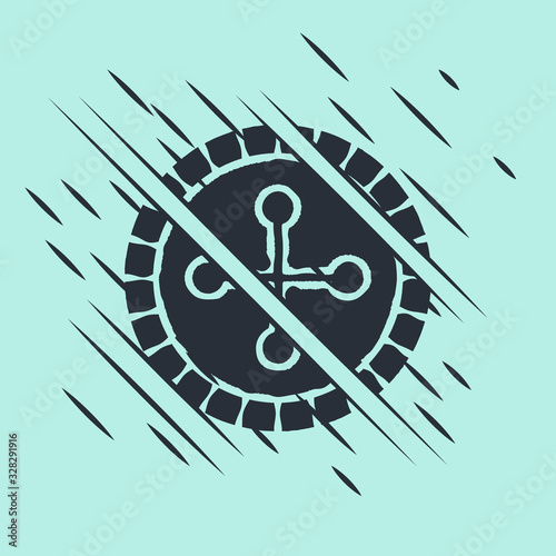 Black Casino roulette wheel icon isolated on green background. Glitch style. Vector Illustration