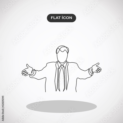 business man or leader raising his hands up celebrating career success and work progress- continuous line drawing