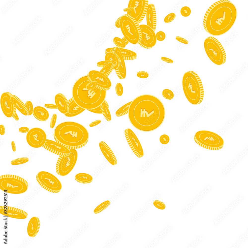 Indian rupee coins falling. Scattered floating INR Indian rupee coins falling. Scattered floating INR
