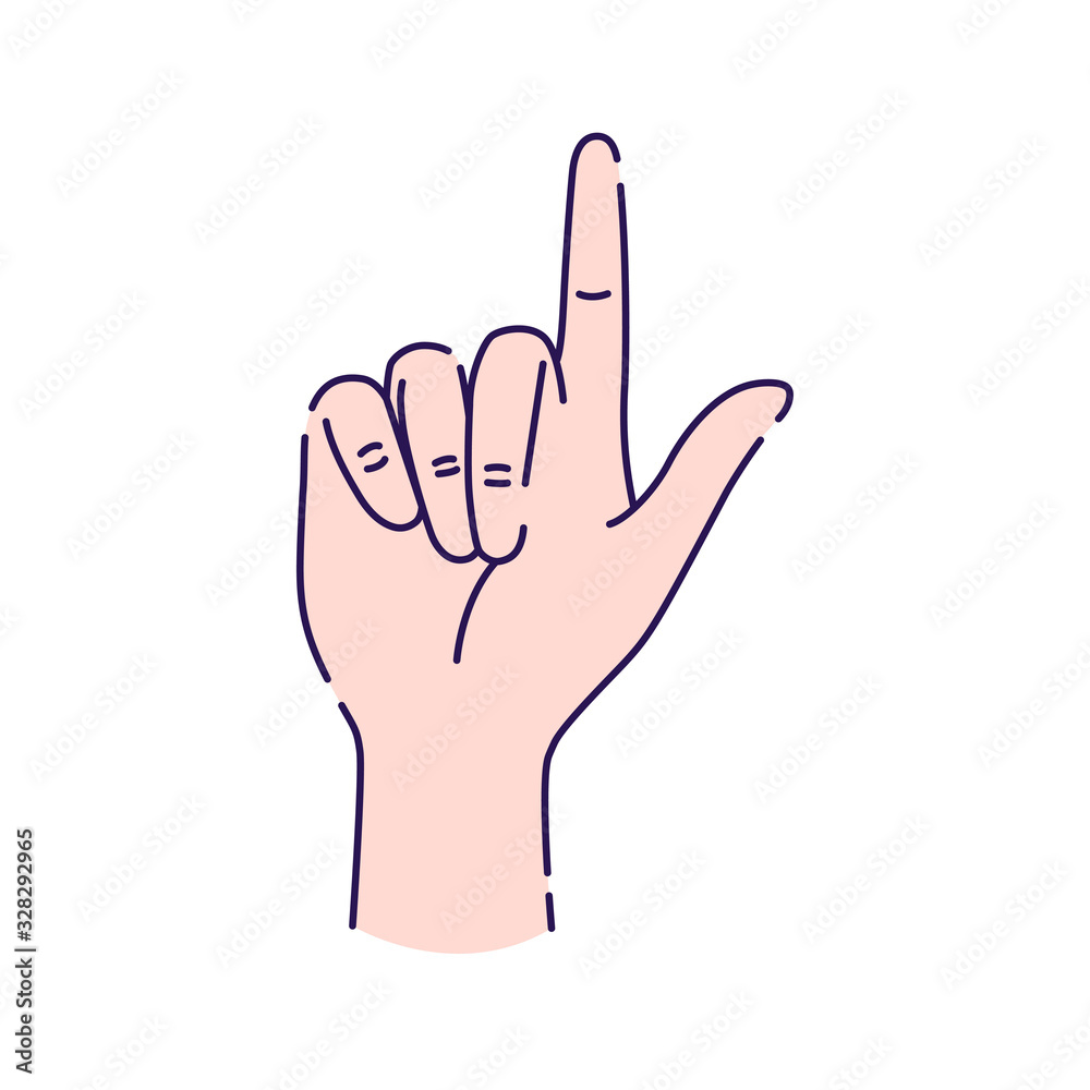 Hand showing one count line icon. Make the index finger up gesture. Pictogram for web page, mobile app, promo. UI UX GUI design element. Editable stroke.