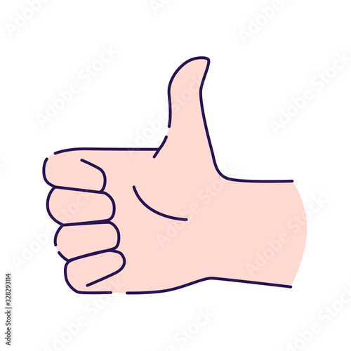 Hand showing symbol like line icon. Making thumb up gesture. Pictogram for web page, mobile app, promo. UI UX GUI design element. Editable stroke.
