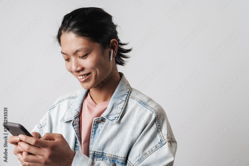 Portrait of a cute young asian woman wearing denim jacket Portrait of a cute young asian woman wearing denim jacket