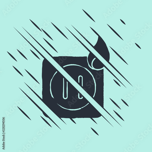Black Electric wiring of socket in fire icon isolated on green background. Electrical safety concept. Plug outlet on fire. Glitch style. Vector Illustration