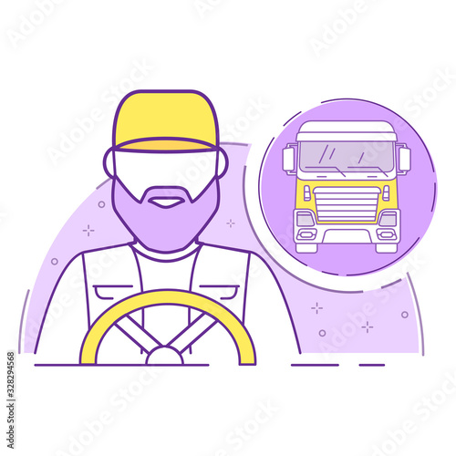 Heavy truck driver character outline icon.Concept for delivery services.Line art  vector.