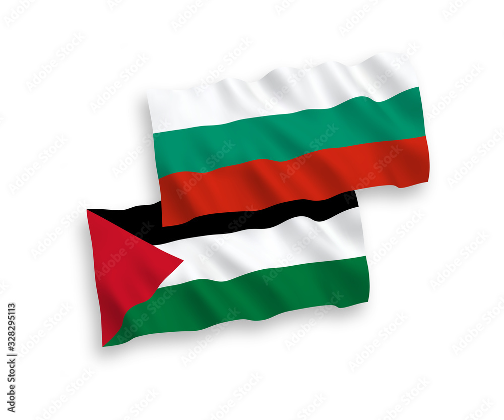 Obraz premium Flags of Palestine and Bulgaria on a white background