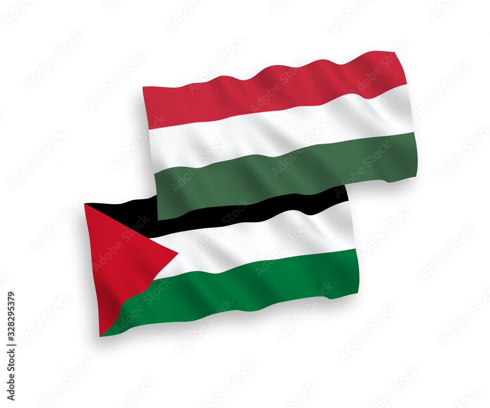 Flags of Palestine and Hungary on a white background Flags of Palestine and Hungary on a white background