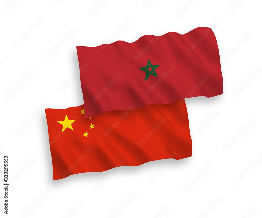 Flags of Morocco and China on a white background