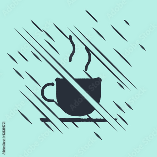 Black Coffee cup icon isolated on green background. Tea cup. Hot drink coffee. Glitch style. Vector Illustration