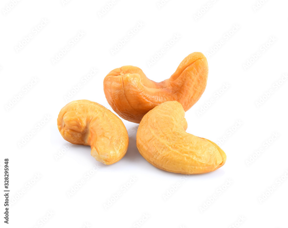 Roasted cashews isolated on a white background
