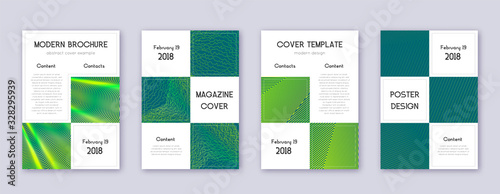 Business brochure design template set. Green abstr