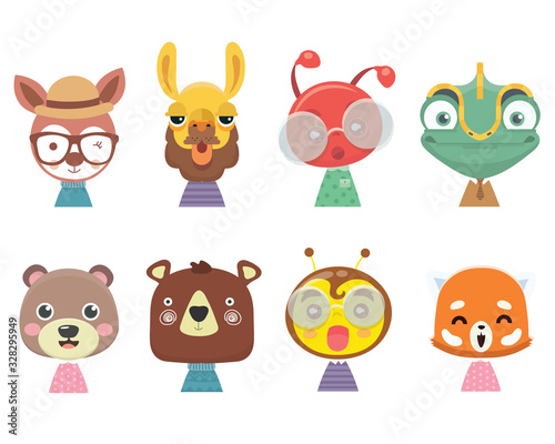 Set of cute funny little animals..