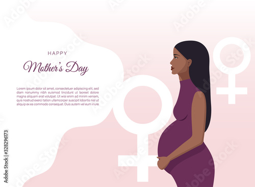 Vector illustration of pregnant african-american woman. Made in cartoon style. Perfect for banner and web sites.
