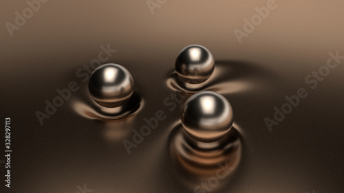 Εκτύπωση καμβά 3D rendering of a metallic liquid background with bronze drops flying over it